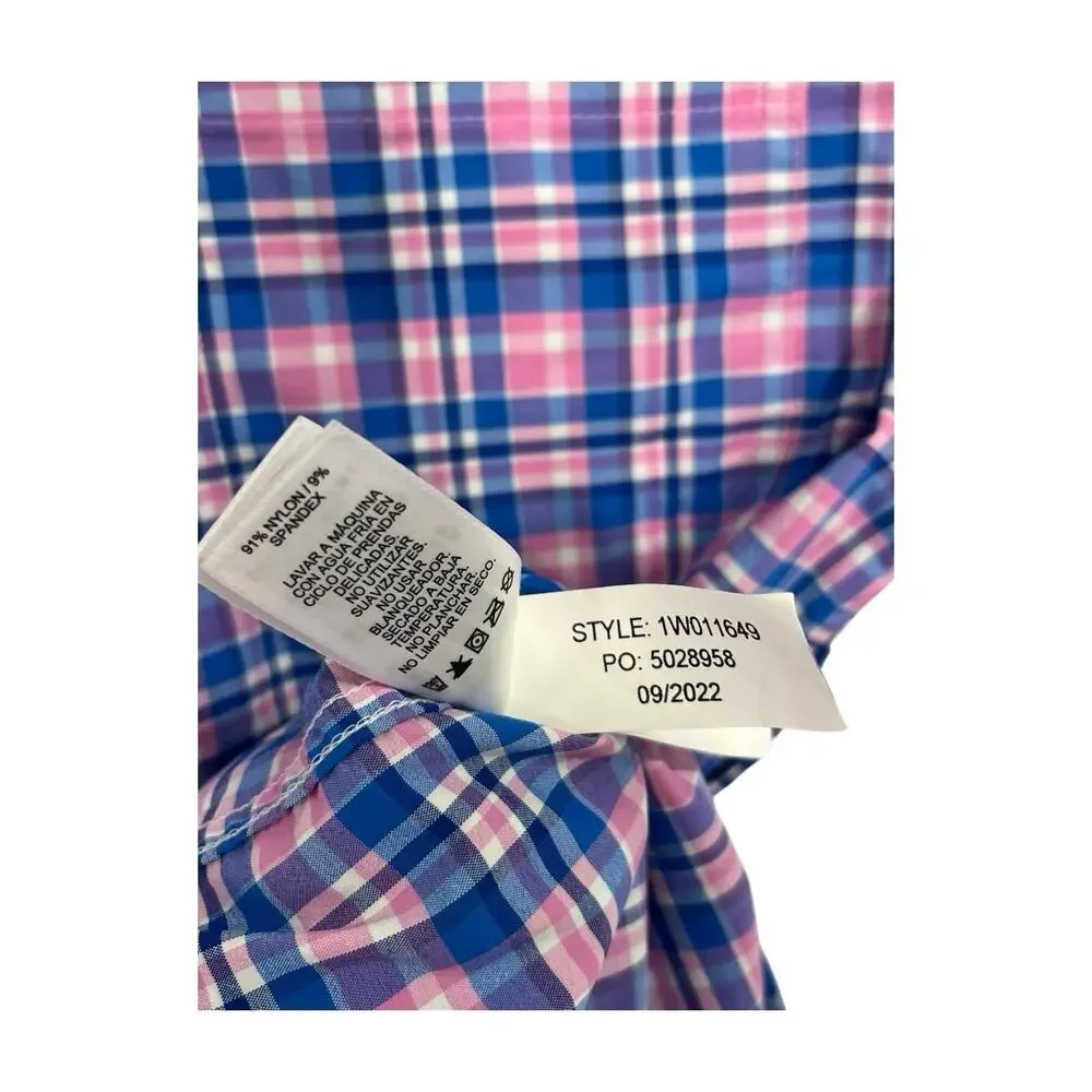 Vineyard Vines Shirt Mens Small Blue Pink On The Go Performance Plaid Preppy